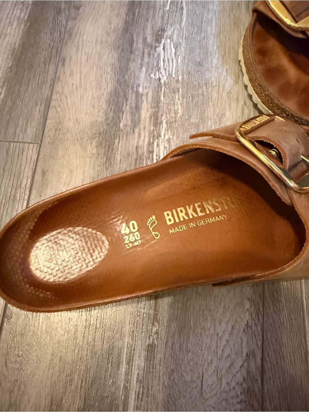 Birkenstock Single-Strap Sandals in Brown with Gold Buckles - Picture 2 of 5